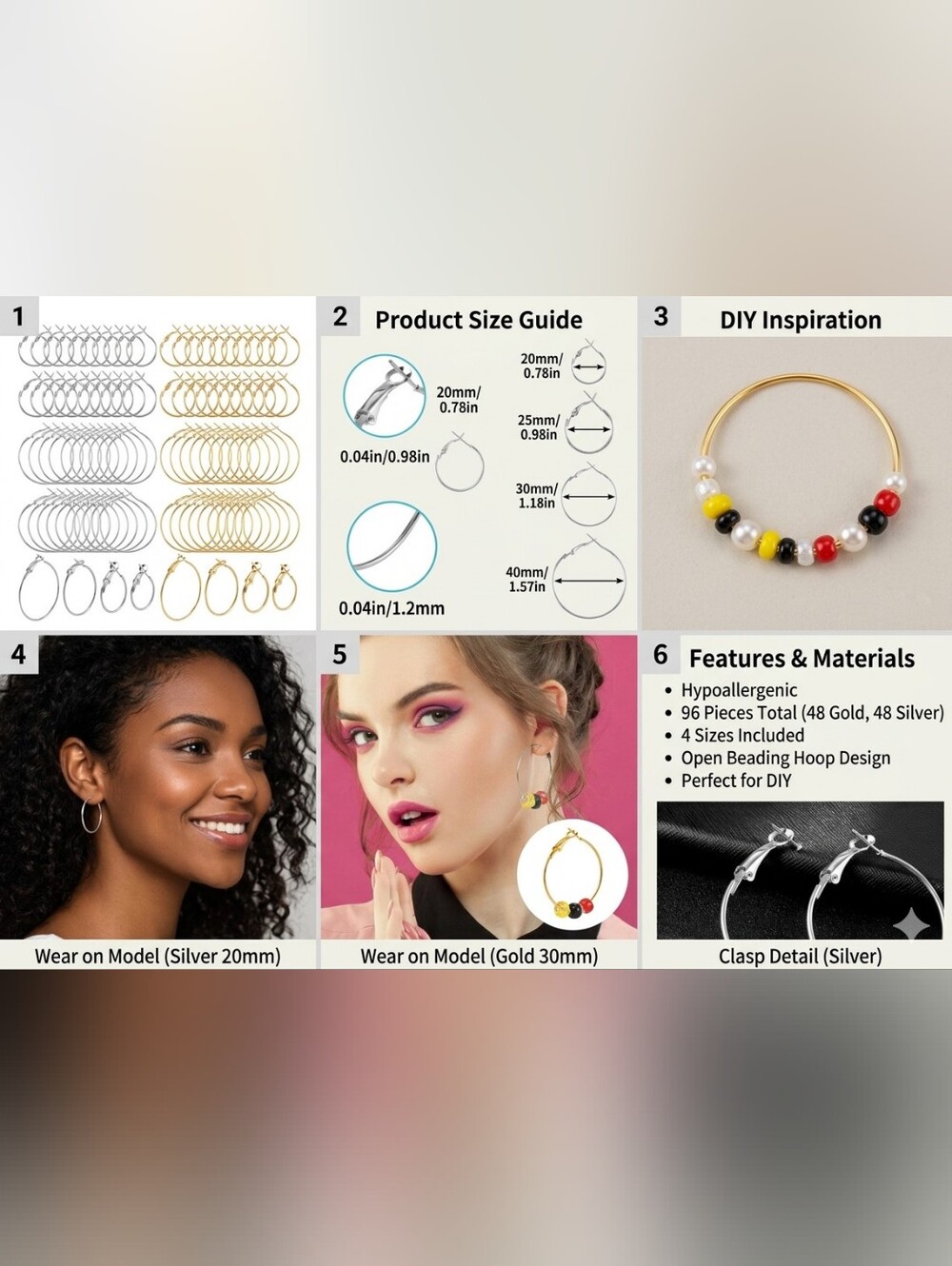 NEW 96pc Hypoallergenic Hoop Earring Findings DIY Jewelry Making Gold & Silver
